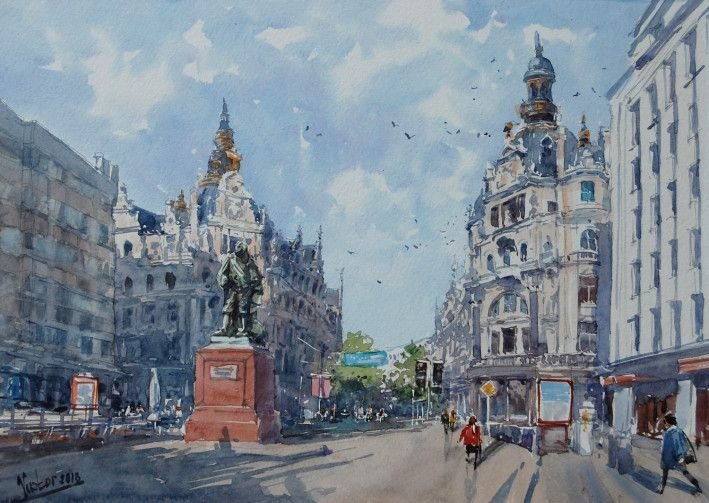 Painting «Antwerp, Belgium», watercolor, paper. Painter Mykytenko Viktor. Buy painting