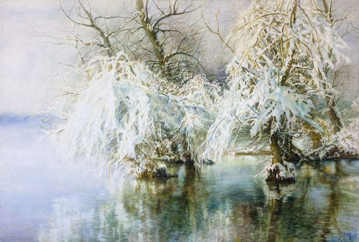 Painting «Snow over water», watercolor, tempera, paper. Painter Pavlenko Oleksandr. Buy painting