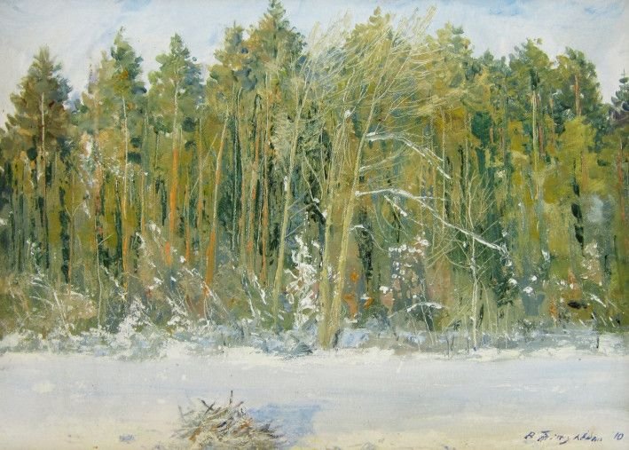 Painting «The beginning of winter», oil, canvas on fibreboard. Painter Tytulenko Volodymyr. Buy painting