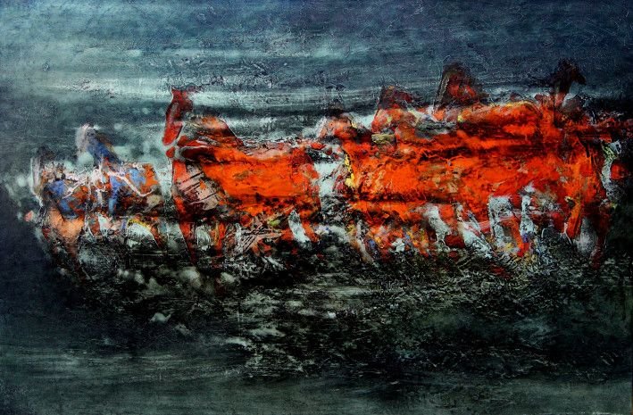 Картина «Красный выгон», масло, авторская, левкас, холст. Художник Гудко Виталий. Купить картину