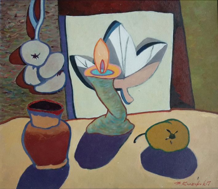 Painting «Still life with a candle», oil, canvas. Painter Kolesnykov Vitalii. Buy painting