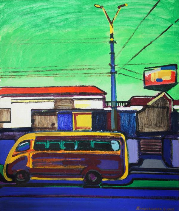 Картина «Автобусна зупинка», акрил, полотно. Художниця Придувалова Олена. Купити картину