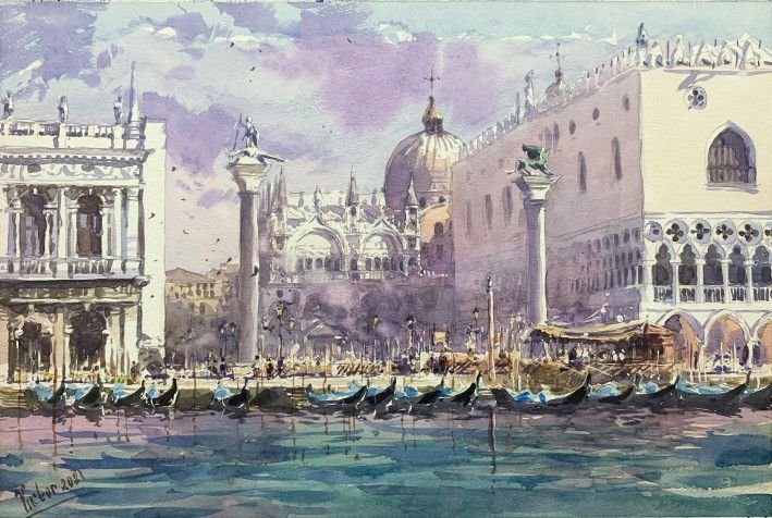 Картина “Венеция, причал с гондолами”