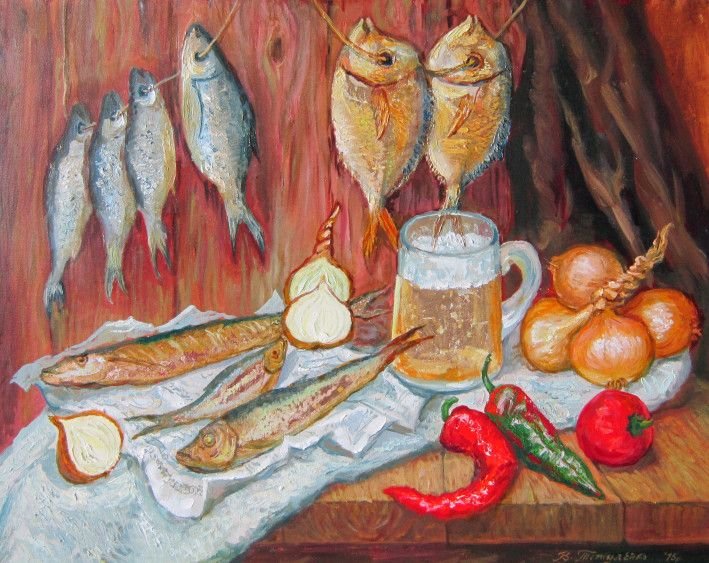 Картина «Натюрморт з рибою», олійні фарби, полотно. Художник Титуленко Володимир. Купити картину