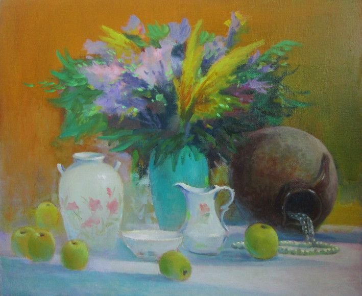 Painting «Still life with mimosa», oil, canvas. Painter Movchan Vitalii. Buy painting