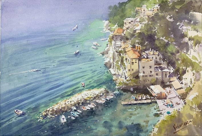 Painting «Amalfi, Italy», watercolor, paper. Painter Mykytenko Viktor. Buy painting