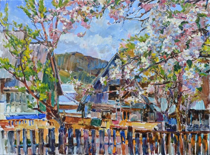 Painting «Blooming garden. Carpathians», oil, canvas. Painter Kutsachenko Andrii. Buy painting