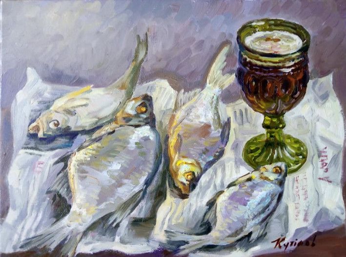 Painting «Still life with fish», oil, canvas. Painter Kutilov Yurii. Buy painting