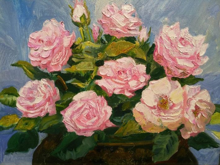 Painting «Tea roses», oil, canvas. Painter Tytulenko Volodymyr. Buy painting