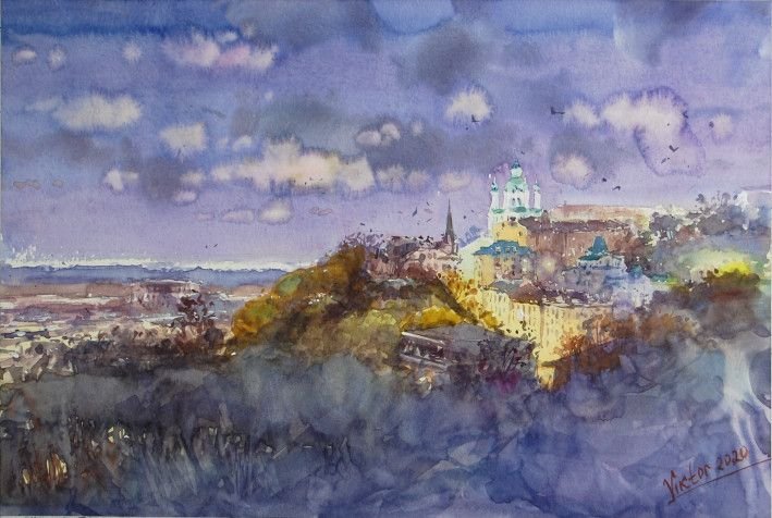 Painting «Kyiv. City lights», watercolor, paper. Painter Mykytenko Viktor. Buy painting