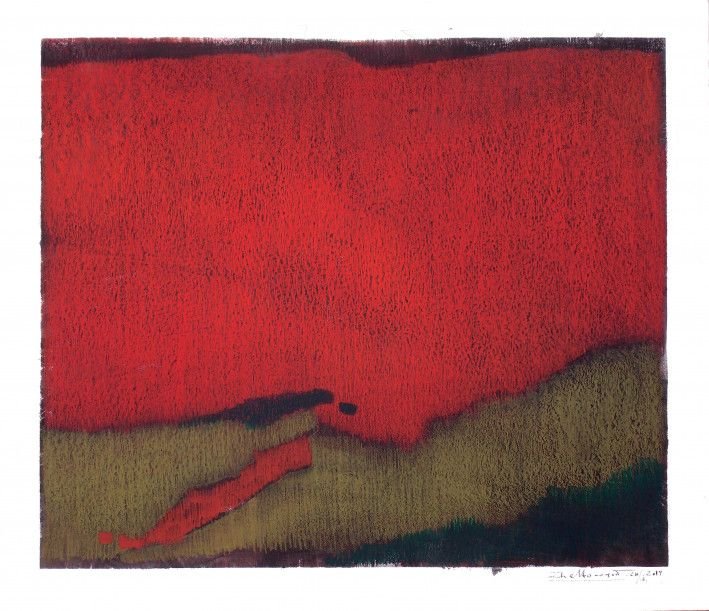 Painting «Red mountains», acrylic, pastel, paper. Painter Zheltonogov Oleksii. Buy painting