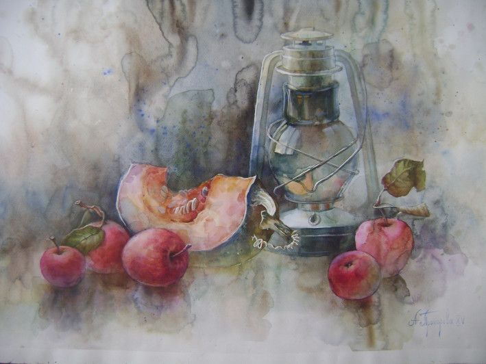 Painting «Still Life with Pumpkin», watercolor, paper. Painter Dobrodii Hanna. Buy painting