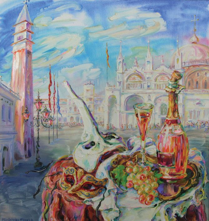 Painting «Venice. Triptych. Middle side. St. Mark's Square», oil, canvas. Painter Horodnycheva-Lutskevych Halyna. Buy painting