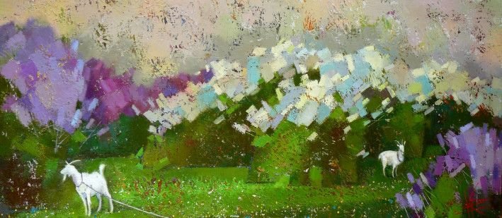 Painting «In the shade of the lilac», oil, canvas. Painter Korniienko Oksana. Buy painting