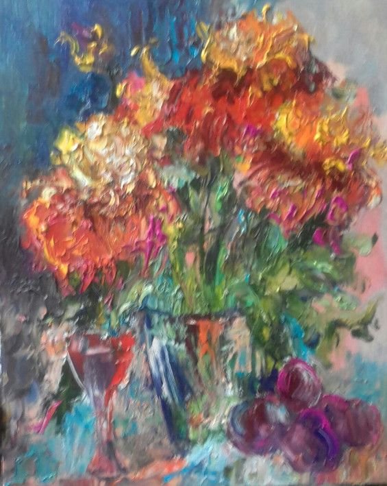 Картина «Квіти восени», олійні фарби, полотно. Художниця Герасименко Наталія. Купити картину