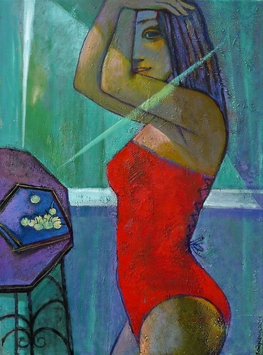 Painting «Red corset», oil, canvas. Painter Kondratiuk Olena. Buy painting