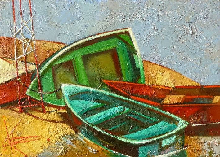 Картина «Човни на березі», олійні фарби, полотно. Художниця Корнієнко Оксана. Купити картину