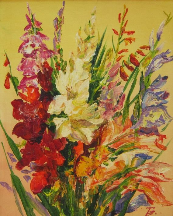 Painting “Gladiolus on a yellow background“