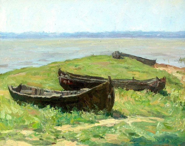 Painting «Boats. At the estuary», oil, canvas. Painter Korinok Viktor. Buy painting
