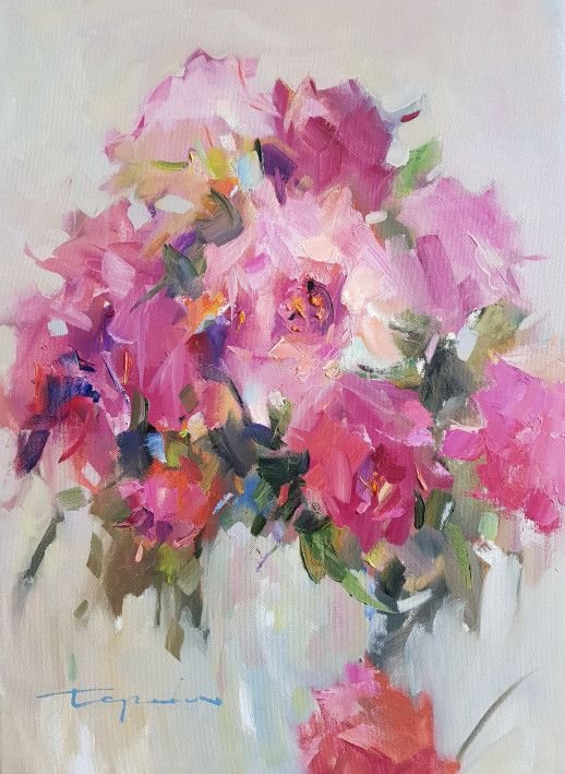 Painting «Peonies in a white vase», oil, canvas. Painter Terebylo Mykhailo. Buy painting
