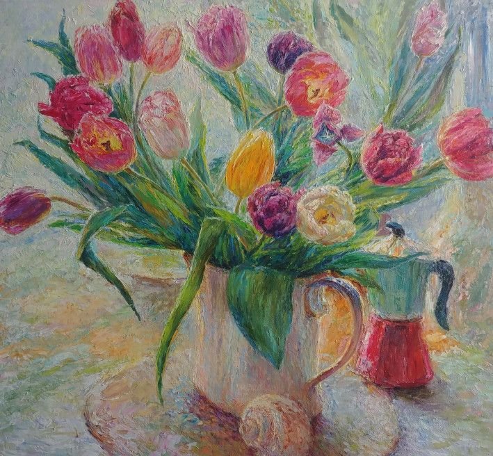 Картина «Букет весняних тюльпанів», олійні фарби, полотно. Художниця Гунченко Світлана. Купити картину