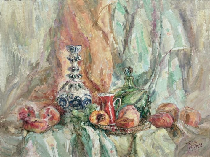 Картина «Натюрморт с персиками», масло, холст. Художница Бражник Елена. Купить картину