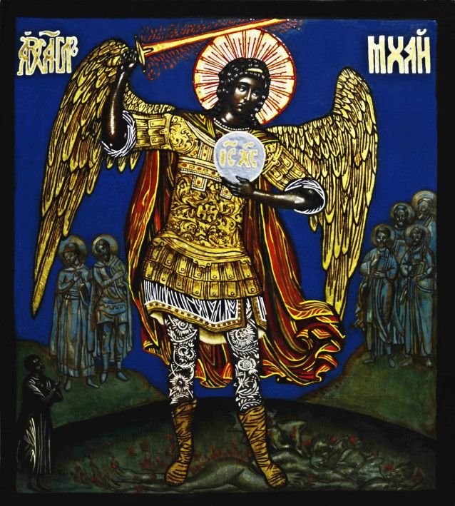 Картина «Архангел Михаил, свергающий дьявола», темпера, деревянная доска. Художница Дроздова Мария. Купить картину