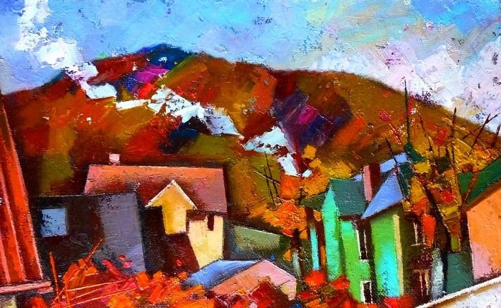 Картина «Осень в курортном городке», масло, холст. Художница Корниенко Оксана. Купить картину