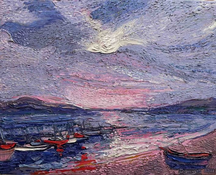 Painting «Boats at sea», oil, canvas. Painter Demtsiu Mykhailo. Buy painting