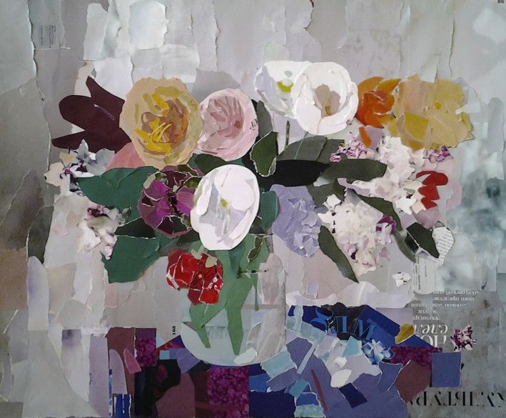 Картина «Весняні квіти», авторська, папір, двп, колаж. Художниця Мірошниченко Любов. Купити картину