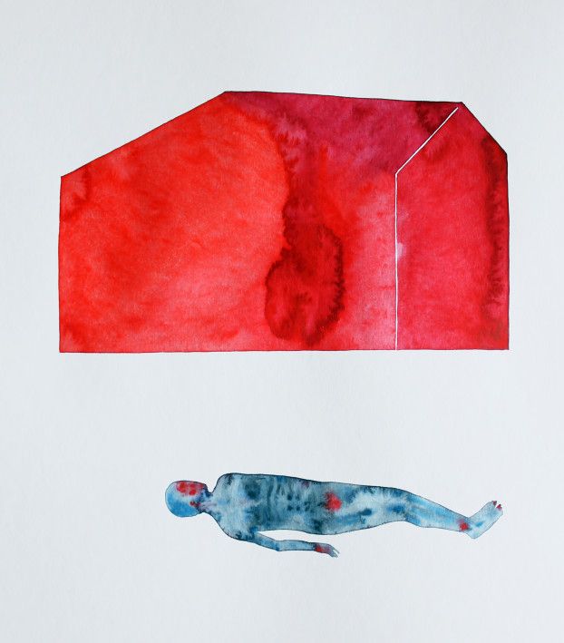 Картина «Красный дом и тело», акварель, бумага. Художник Мовчан Даниил. Купить картину