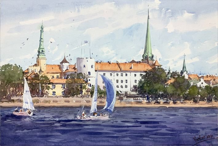 Painting «Latvia, Riga», watercolor, paper. Painter Mykytenko Viktor. Buy painting