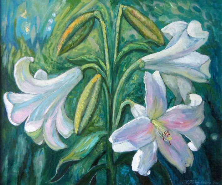 Painting «White lilies», oil, canvas. Painter Tytulenko Volodymyr. Buy painting