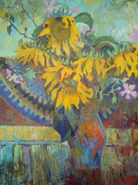 Картина «Натюрморт з соняшниками», олійні фарби, полотно. Художниця Добрякова Дарія. Купити картину
