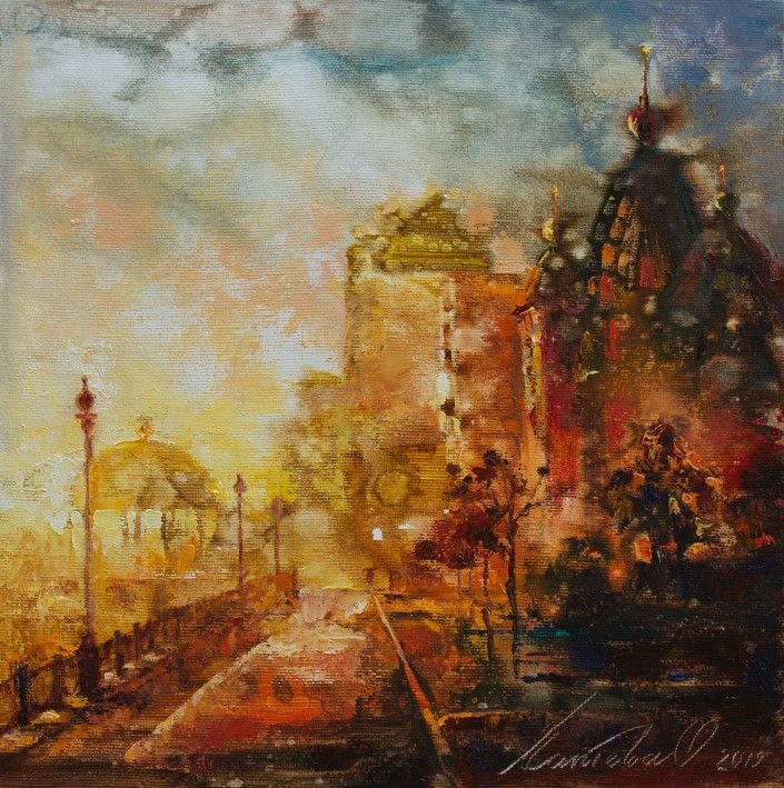 Картина «Місто на світанку», олійні фарби, полотно. Художниця Лаптєва Ольга. Купити картину