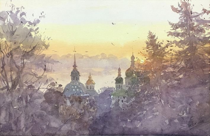 Painting « Kiev sunset», watercolor, paper. Painter Mykytenko Viktor. Buy painting