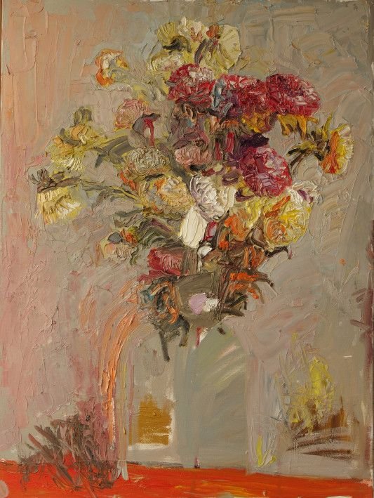 Картина “Астры на сером фоне, серия работ "Цветы маленькой Иды" по сказке Андерсена”