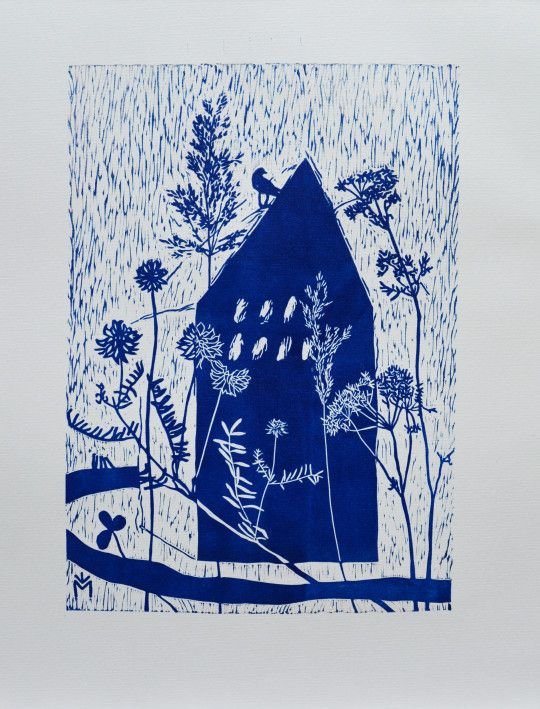 Картина «Дом птиц», линогравюра, бумага. Художница Мазур Елизавета. Купить картину