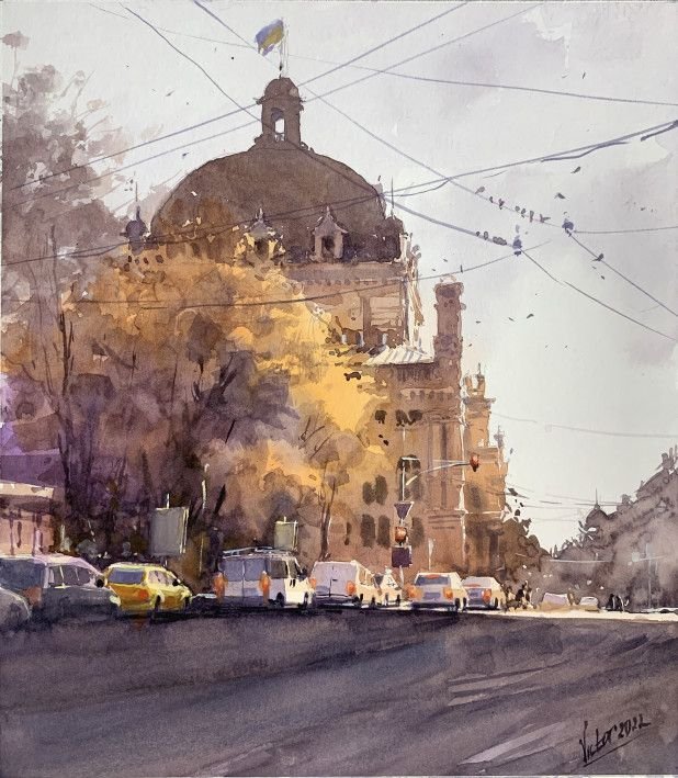 Painting « Lviv, theater», watercolor, paper. Painter Mykytenko Viktor. Buy painting