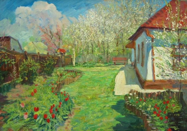 Картина “Весна на даче в Русанове“