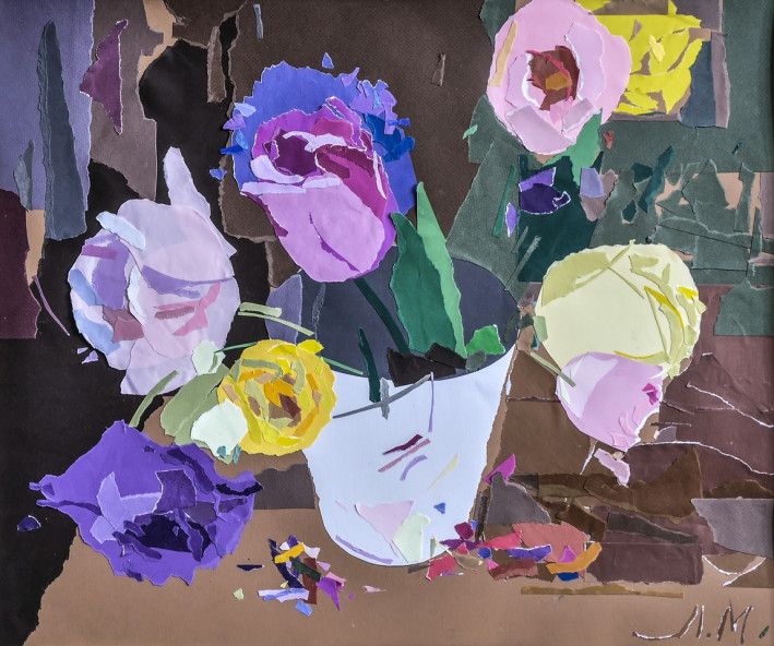 Painting «Garden flowers», mixed media, paper, hardboard, collage. Painter Miroshnychenko Liubov. Buy painting