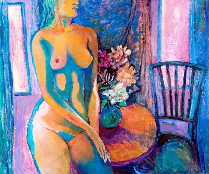 Painting “Woman in blue interior“