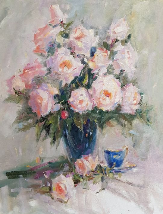 Картина “Розы в синей вазе”