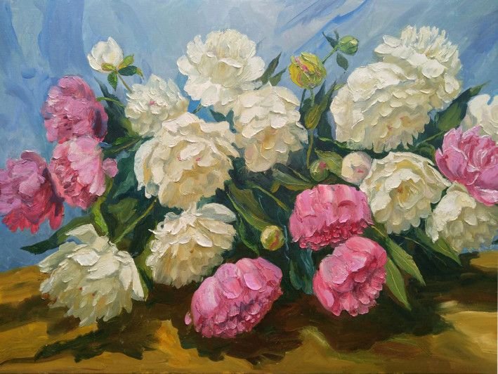 Painting «White and pink pions», oil, canvas. Painter Tytulenko Volodymyr. Buy painting