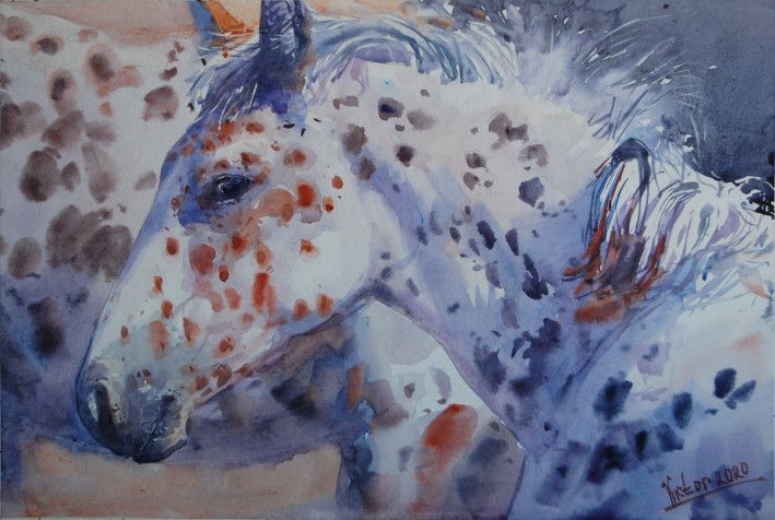 Painting «Horses in apples», watercolor, paper. Painter Mykytenko Viktor. Buy painting