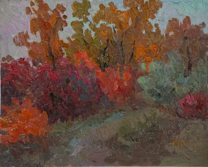 Painting «Autumn evening», oil, hardboard. Painter Havryliuk Varvara. Buy painting