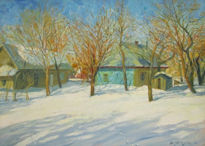 Painting «Neighborhood hut in winter», oil, canvas. Painter Tytulenko Volodymyr. Buy painting
