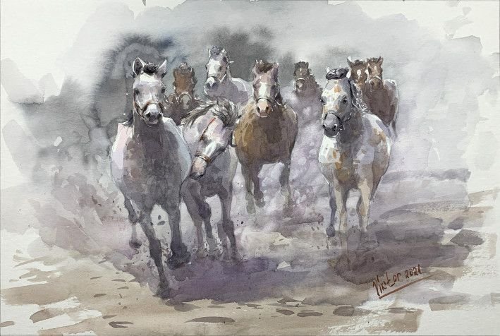 Painting «Horses. Gallop», watercolor, paper. Painter Mykytenko Viktor. Buy painting