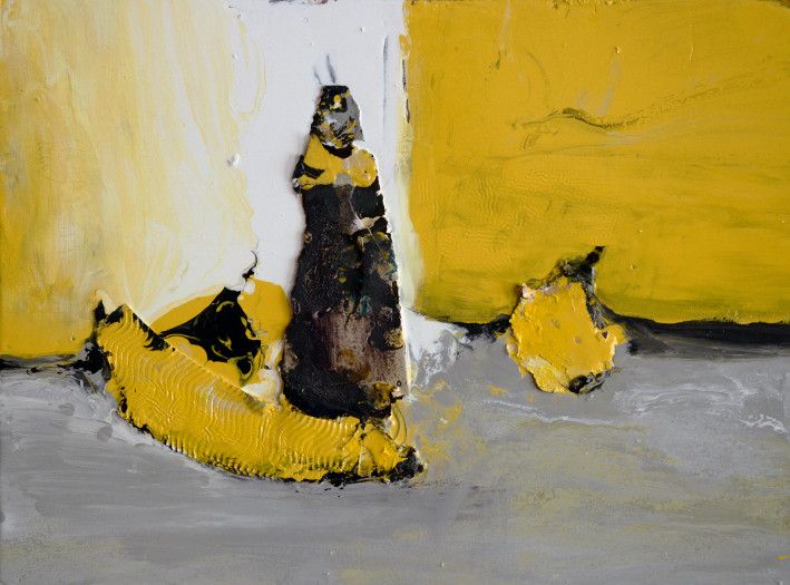 Painting «Yellow still life», mixed media, hardboard, wooden board. Painter Melnyk Ihor. Buy painting