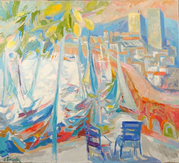 Painting «Antibes - Yacht Club», oil, canvas. Painter Petrova Olga. Buy painting